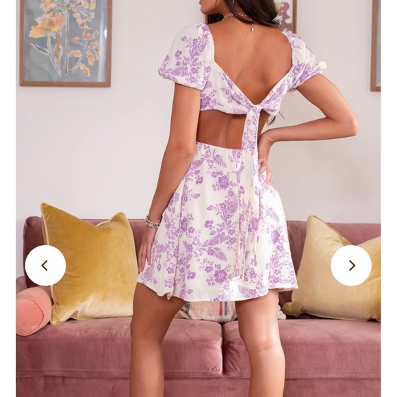 Dresses & Skirts - Purple and white floral cut out mini dress NWT